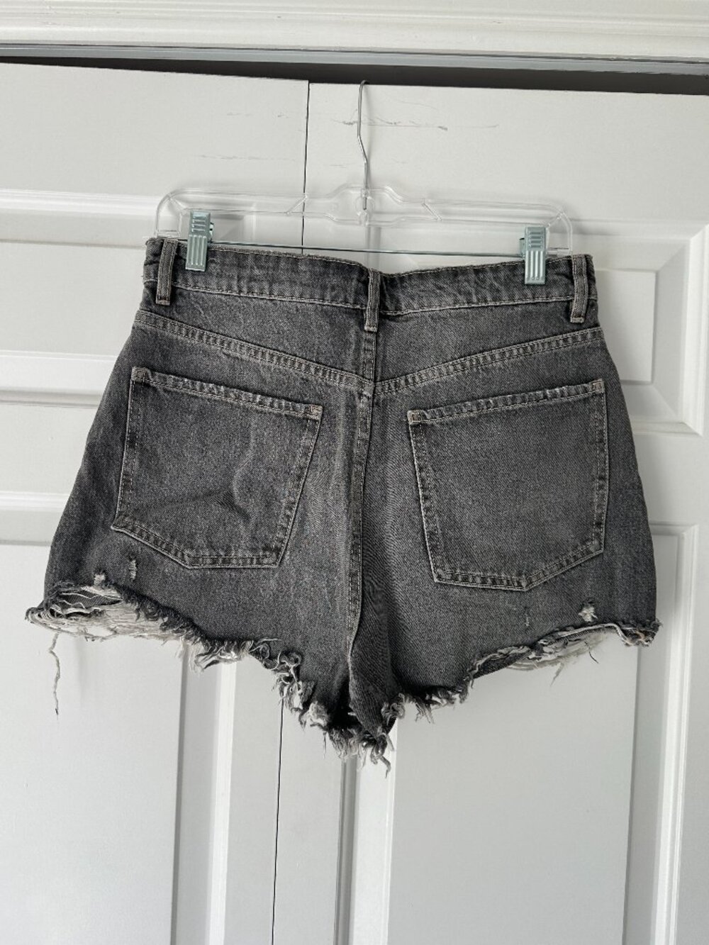 Zara Black Wash Jean Shorts with Frayed Hem in Size 8 - Picture 3 of 3